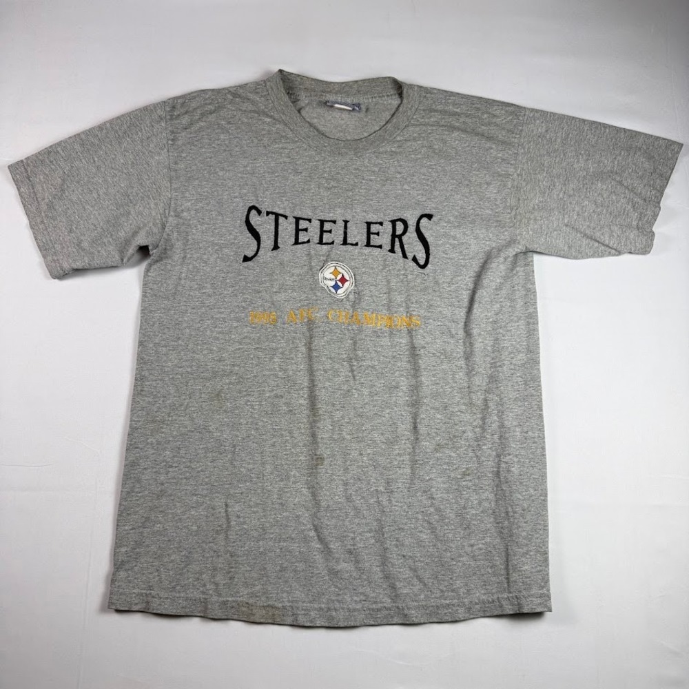 Vintage Lee Sport Pittsburgh Steelers 1995 AFC Champions T-Shirt Gray Mens L